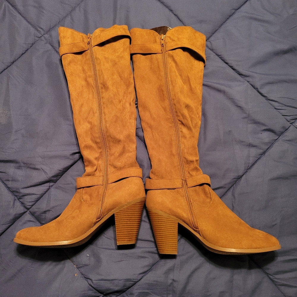 brown Faux suede knee high boots Zipper Closure